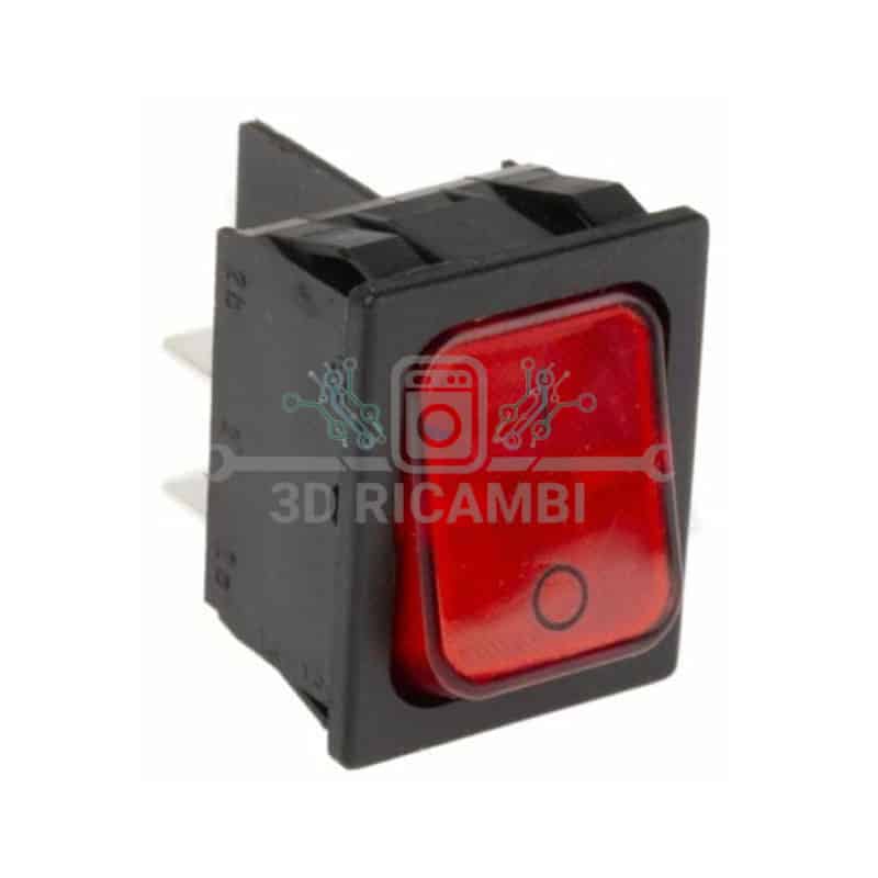 Interruttore bipolare a soffietto  rosso 16a-250v - 4 contatti - dimensioni incasso 27x22.  f603
