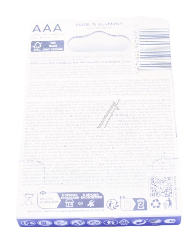 LR03 4903121414 Pila alcalina 1,5V formato AAA VARTA 4 pz blister High Energy Samsung