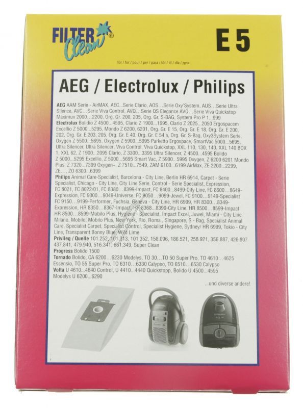E5/PH5 000282-K Sacchetti filtro aspirapolvere 5 pz Progress/Electrolux Miele 000282K